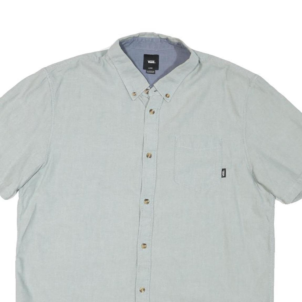 VANS Mens Light Blue Plain Cotton Blend Short Sleeve Shirt L Casual Button Down