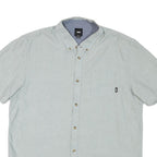 VANS Mens Light Blue Plain Cotton Blend Short Sleeve Shirt L Casual Button Down