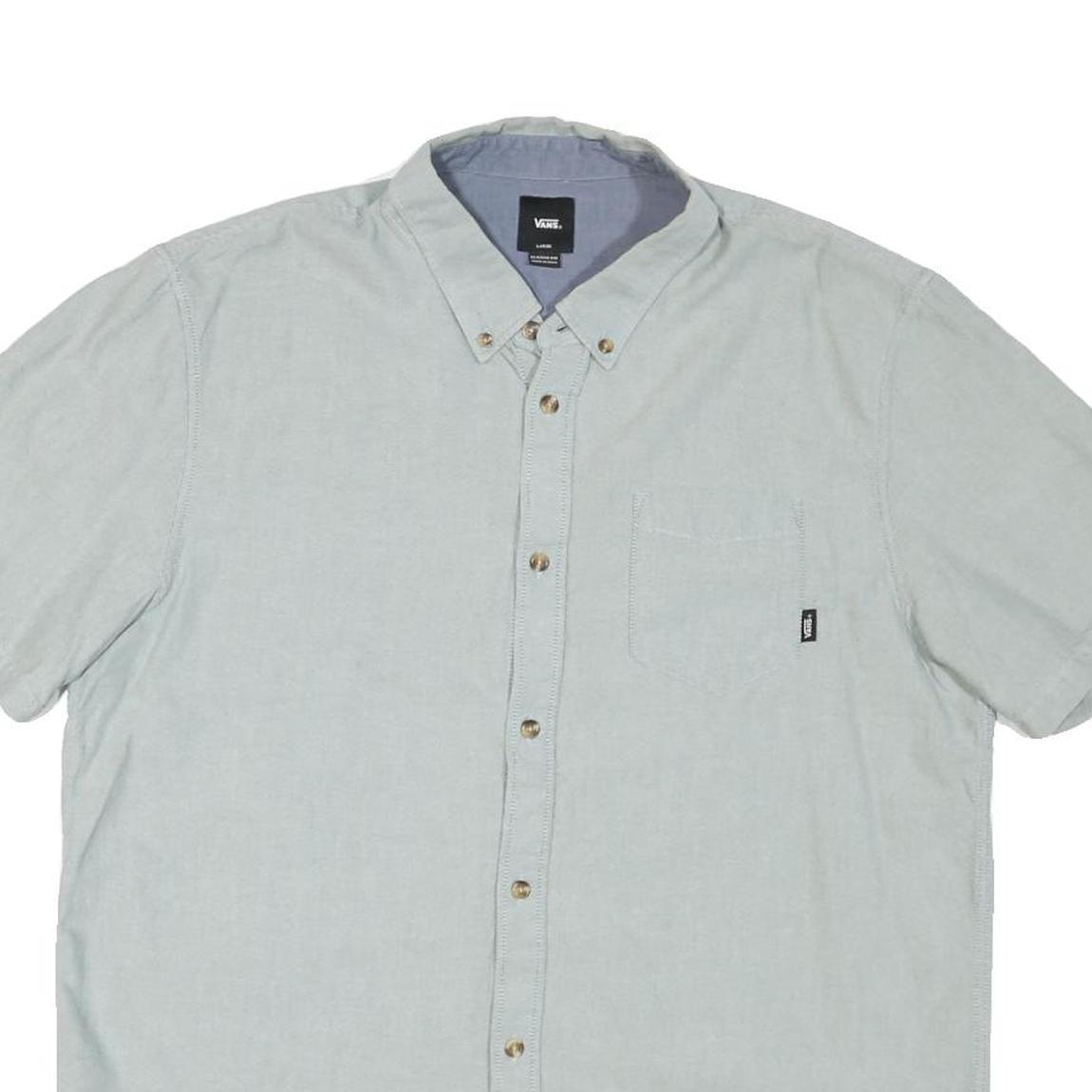 VANS Mens Light Blue Plain Cotton Blend Short Sleeve Shirt L Casual Button Down