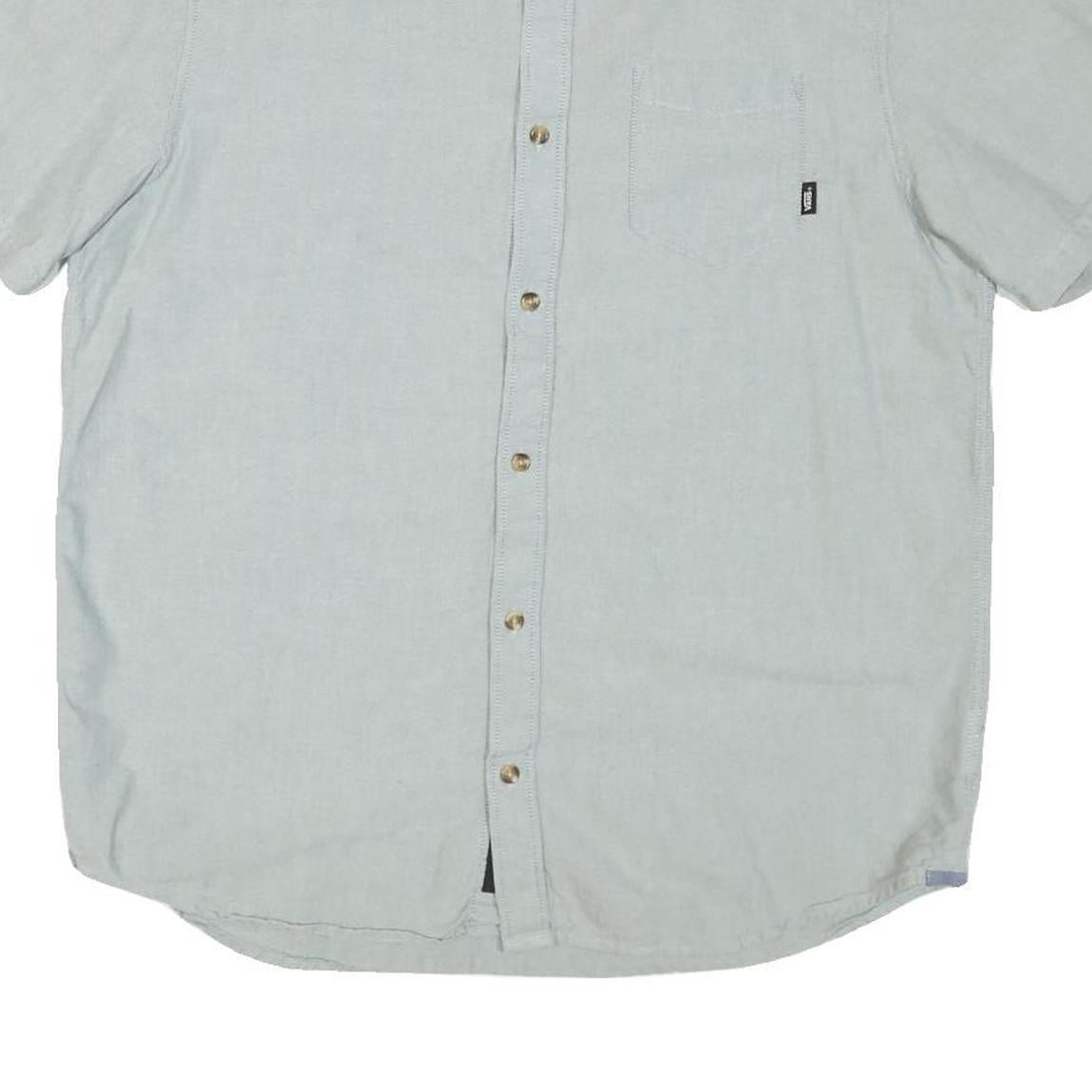 VANS Mens Light Blue Plain Cotton Blend Short Sleeve Shirt L Casual Button Down