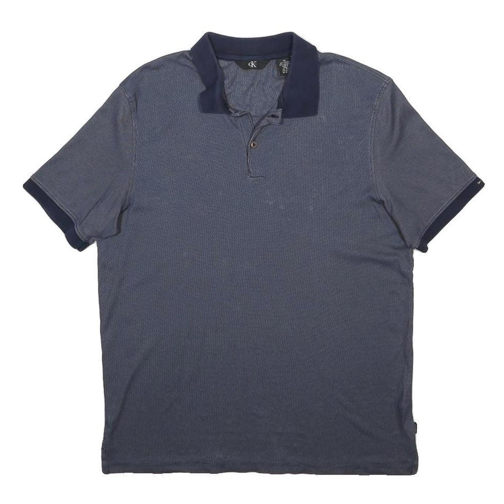 CALVIN KLEIN Mens Blue Cotton Blend Polo Shirt M Short Sleeve Button Plain