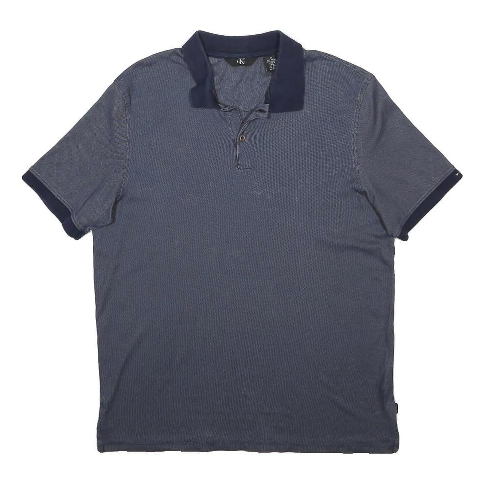 CALVIN KLEIN Mens Blue Cotton Blend Polo Shirt M Short Sleeve Button Plain