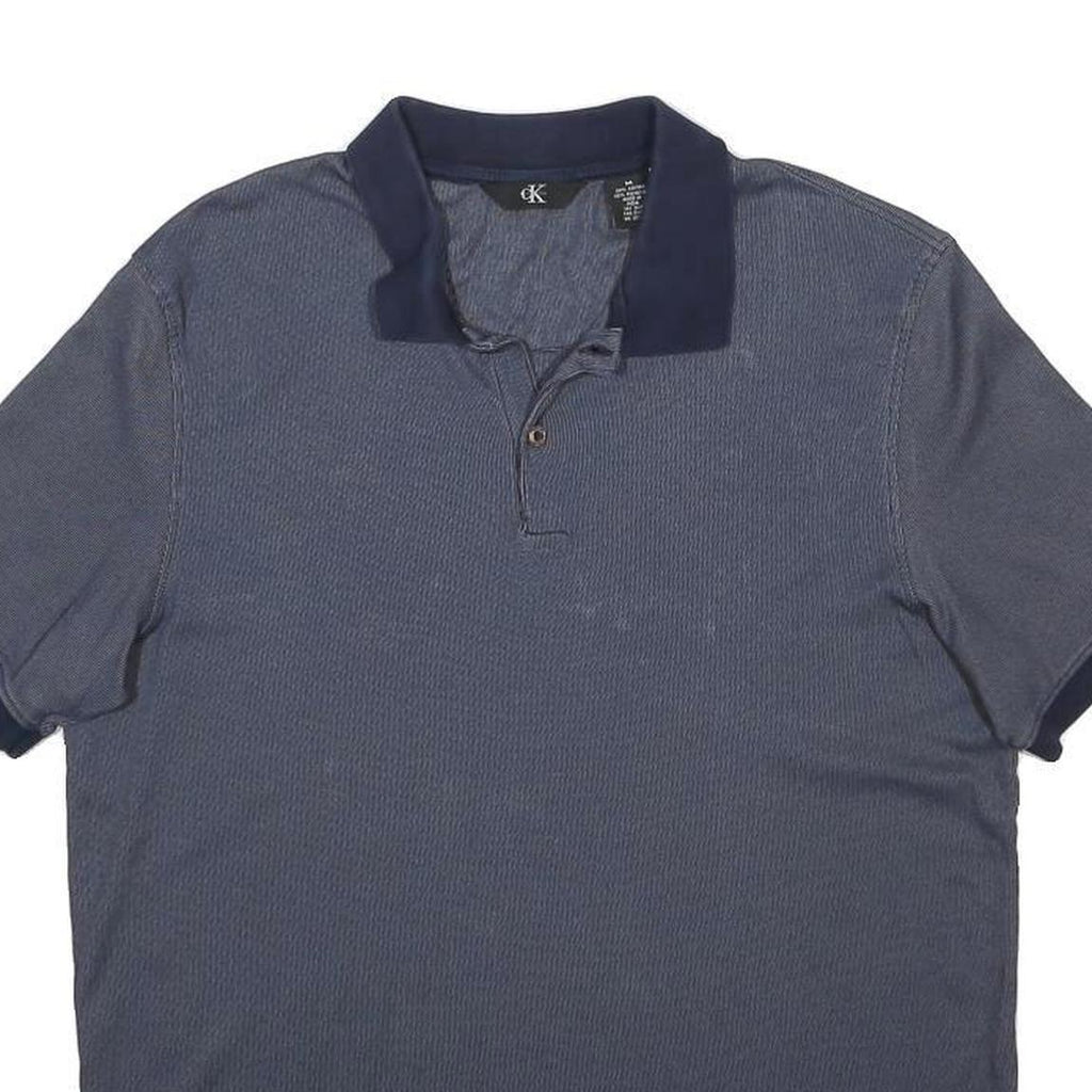 CALVIN KLEIN Mens Blue Cotton Blend Polo Shirt M Short Sleeve Button Plain