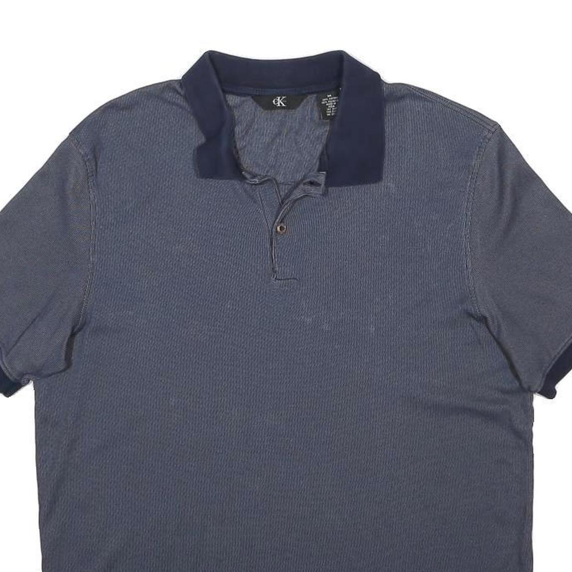 CALVIN KLEIN Mens Blue Cotton Blend Polo Shirt M Short Sleeve Button Plain