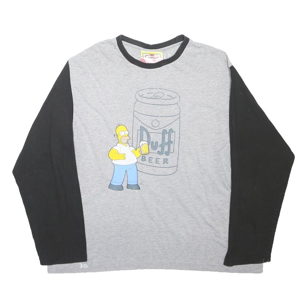 THE SIMPSONS Mens Grey & Black Graphic T-Shirt XL Long Sleeve Crew Neck Cartoon