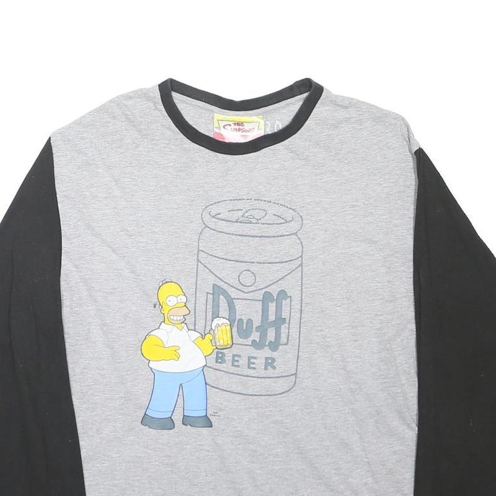 THE SIMPSONS Mens Grey & Black Graphic T-Shirt XL Long Sleeve Crew Neck Cartoon