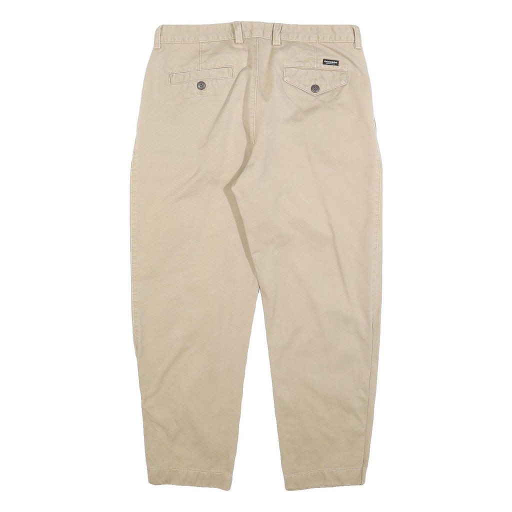 DOCKERS Mens Cotton Blend Beige Classic Trousers W34 L28 Casual Zip Pocket
