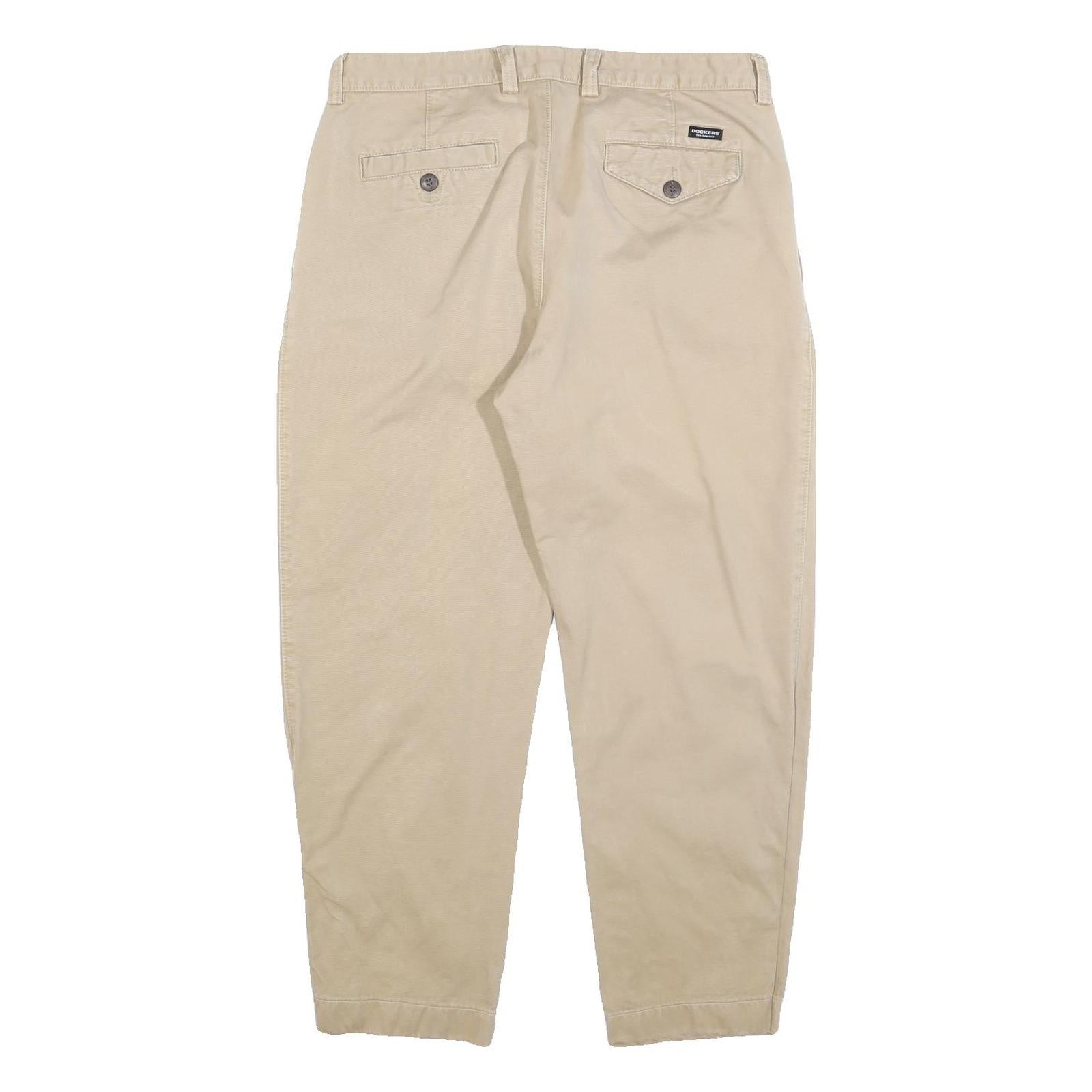 DOCKERS Mens Cotton Blend Beige Classic Trousers W34 L28 Casual Zip Pocket