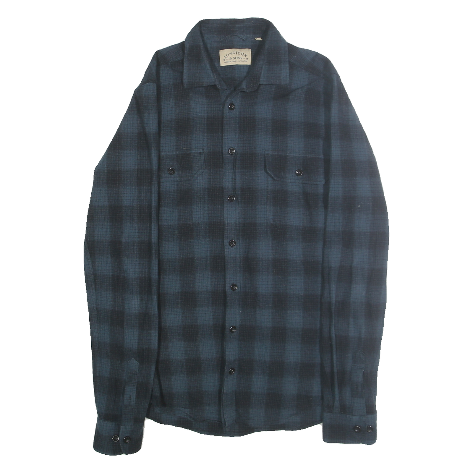 LONG JOHN & SONS Mens Blue & Black Check Shirt M Cotton Casual Button Shirt
