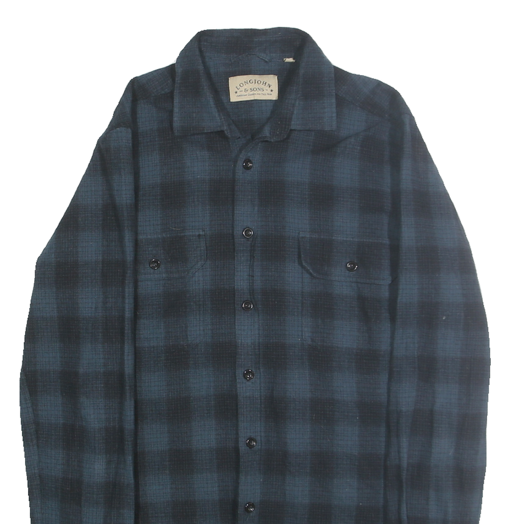LONG JOHN & SONS Mens Blue & Black Check Shirt M Cotton Casual Button Shirt