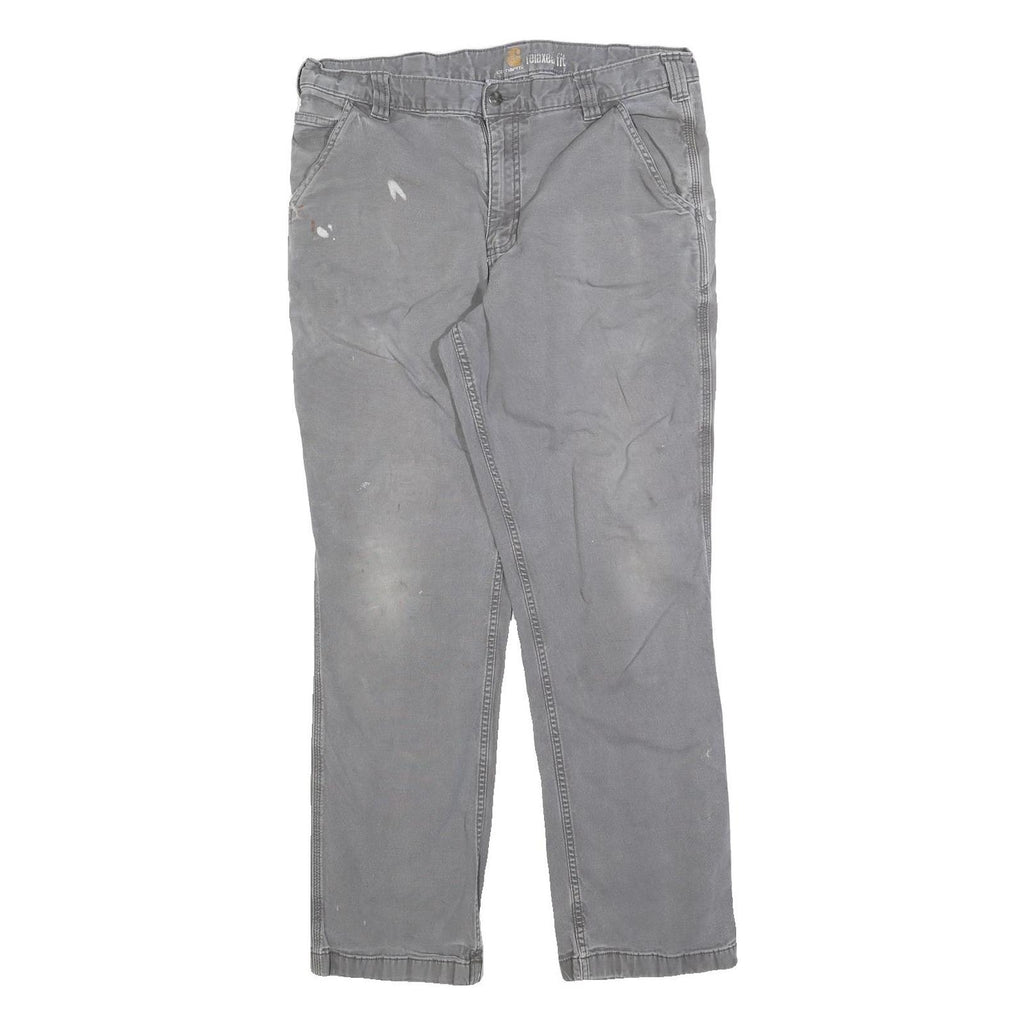 CARHARTT Mens Relaxed Grey Cotton Blend Trousers W36 L29 Workwear Zip Closure