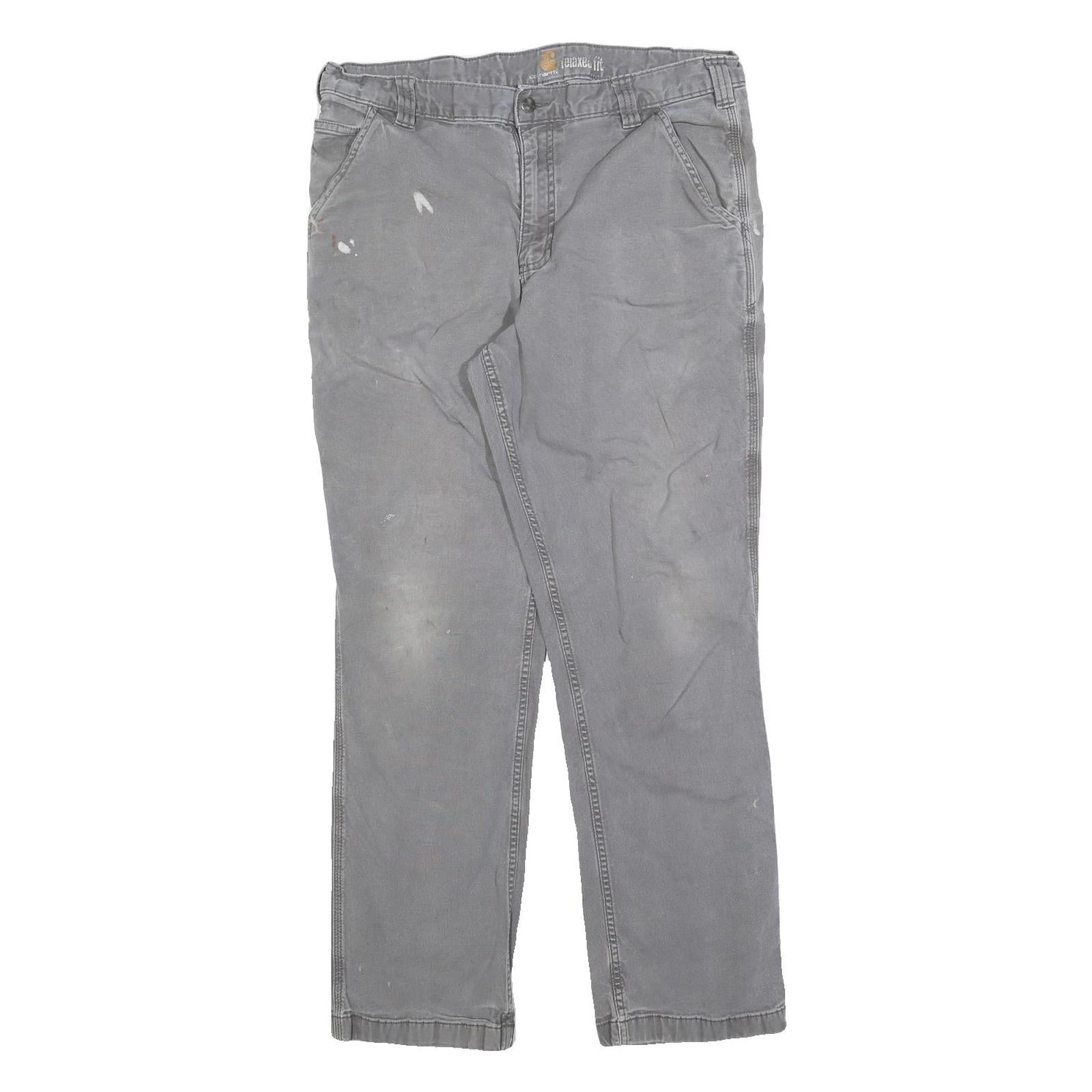 CARHARTT Mens Relaxed Grey Cotton Blend Trousers W36 L29 Workwear Zip Closure