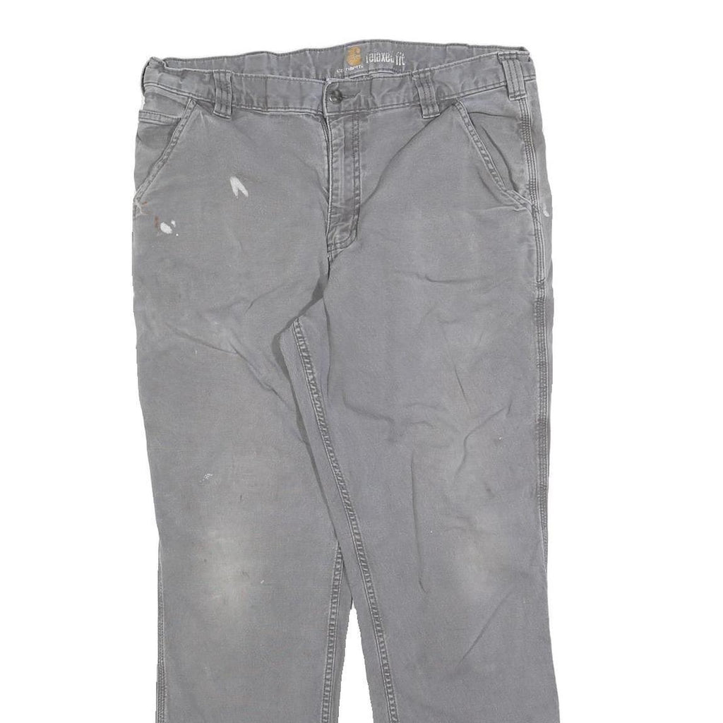 CARHARTT Mens Relaxed Grey Cotton Blend Trousers W36 L29 Workwear Zip Closure