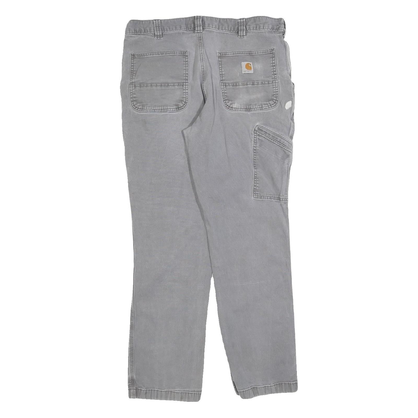 CARHARTT Mens Relaxed Grey Cotton Blend Trousers W36 L29 Workwear Zip Closure