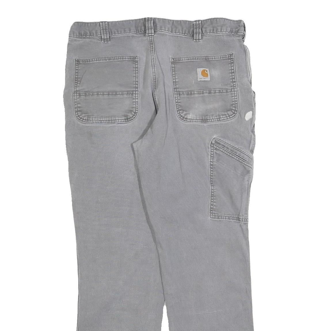 CARHARTT Mens Relaxed Grey Cotton Blend Trousers W36 L29 Workwear Zip Closure