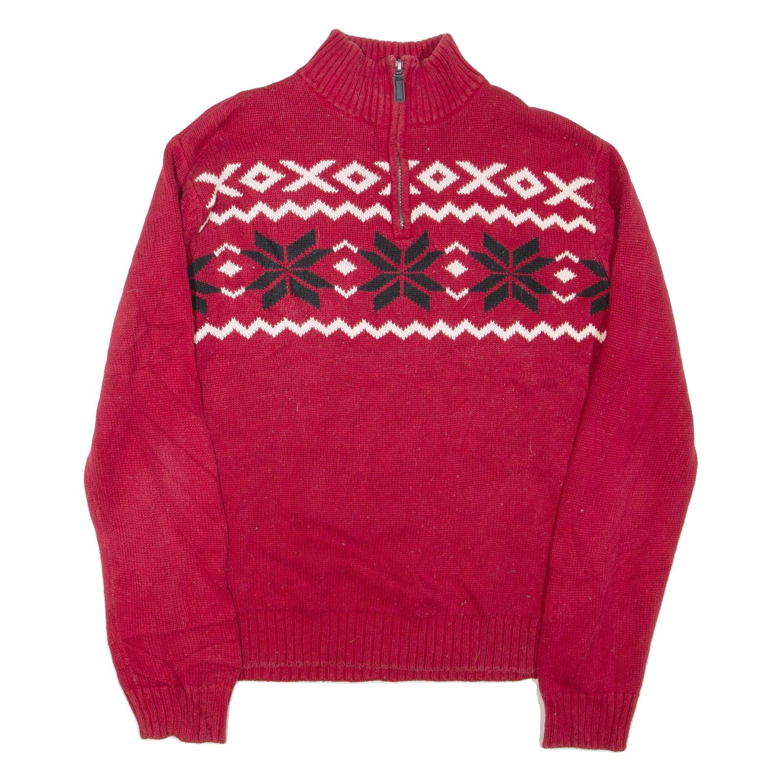 CHAPS Mens Jumper Red 1/4 Zip Tight Knit M