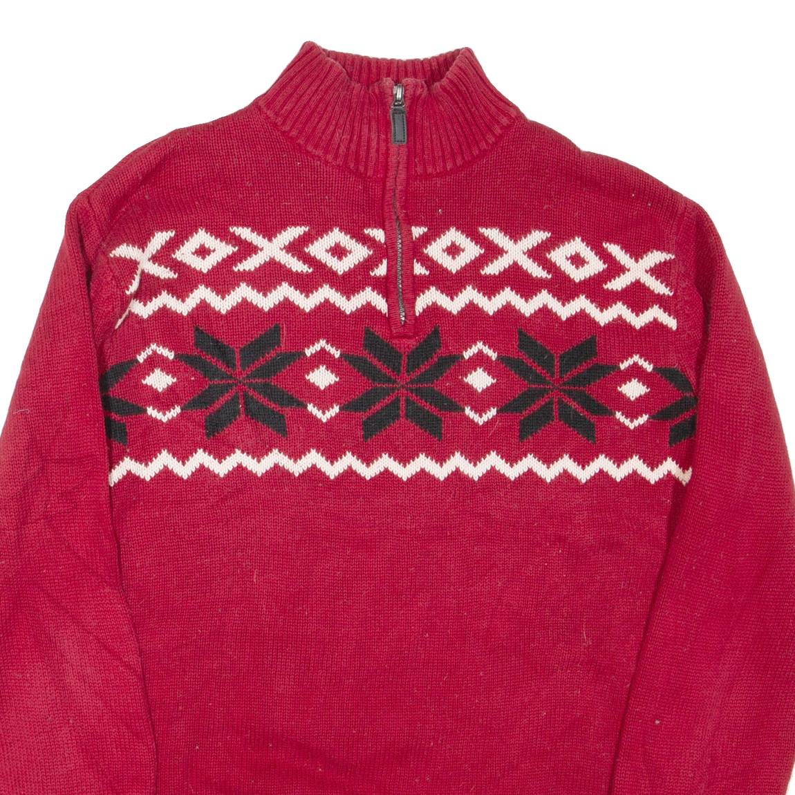 CHAPS Mens Jumper Red 1/4 Zip Tight Knit M