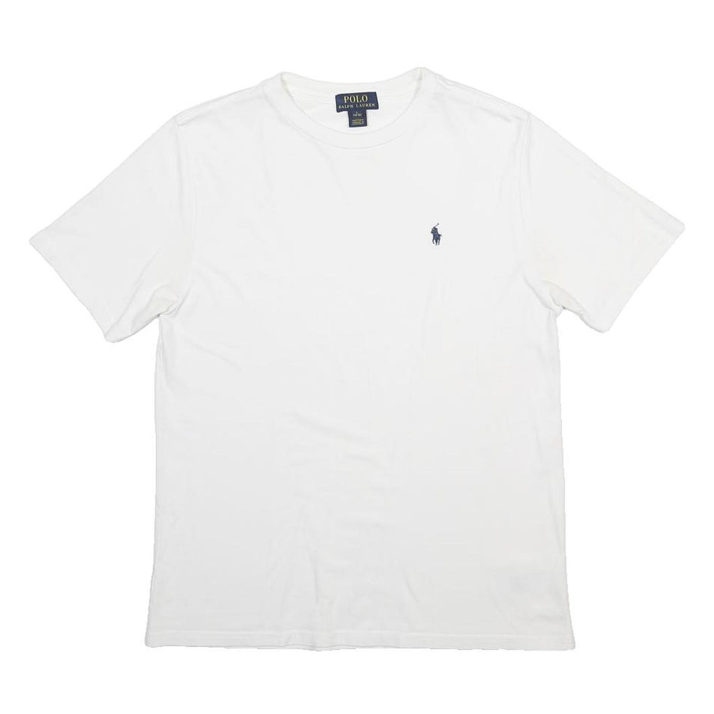 POLO RALPH LAUREN Boys White Plain Tee L Short Sleeve Crew Neck Cotton Blend