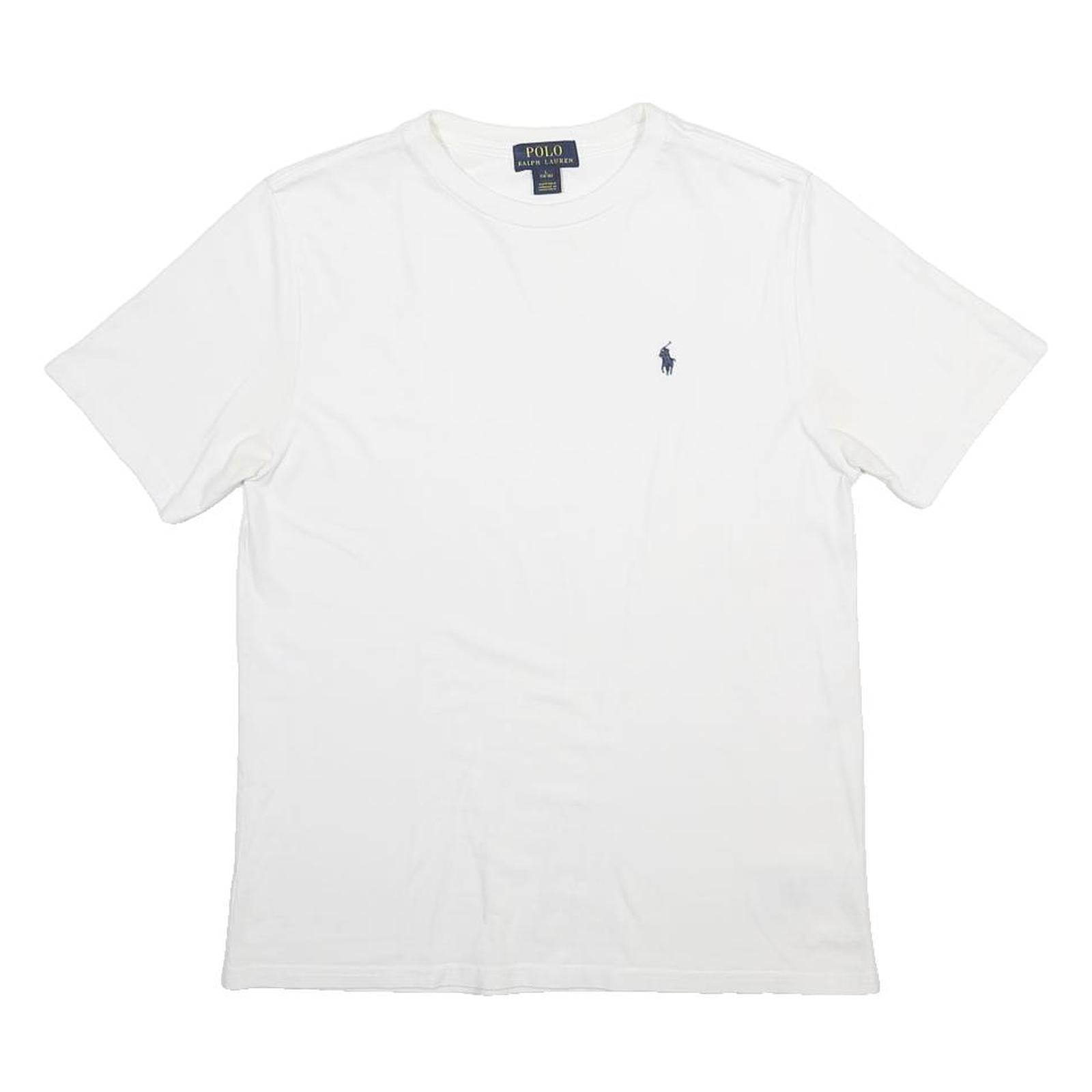 POLO RALPH LAUREN Boys White Plain Tee L Short Sleeve Crew Neck Cotton Blend