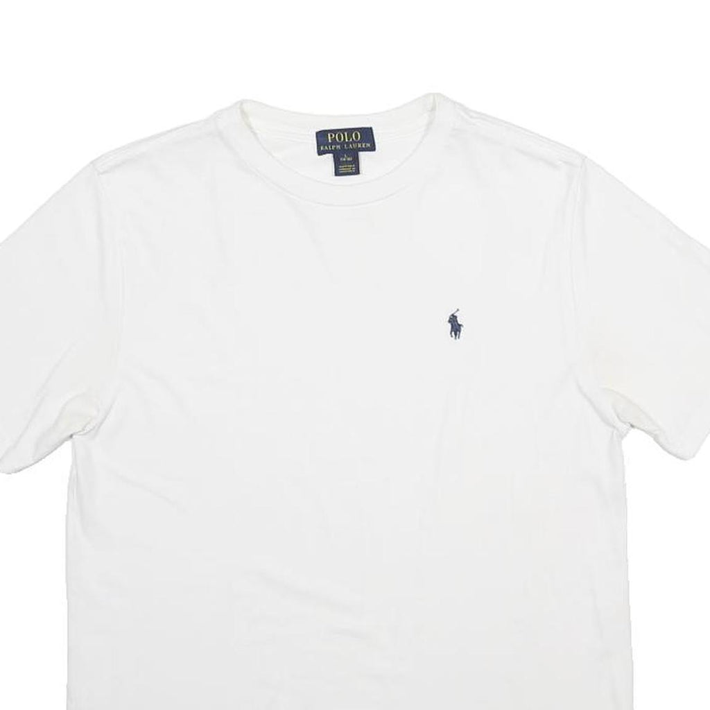 POLO RALPH LAUREN Boys White Plain Tee L Short Sleeve Crew Neck Cotton Blend