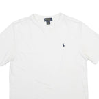 POLO RALPH LAUREN Boys White Plain Tee L Short Sleeve Crew Neck Cotton Blend