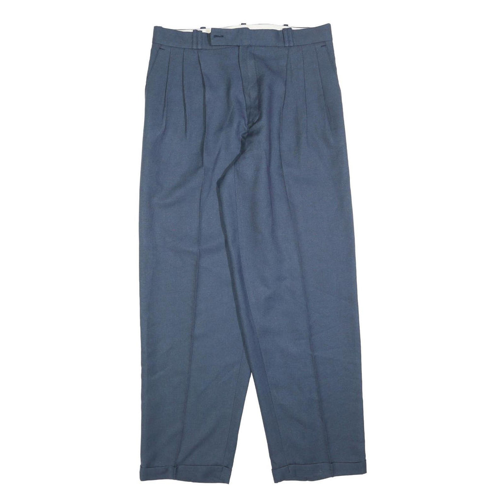 FISTOLA Mens Blue Regular Fit Straight Trousers W32 L32 Classic Tailored Smart