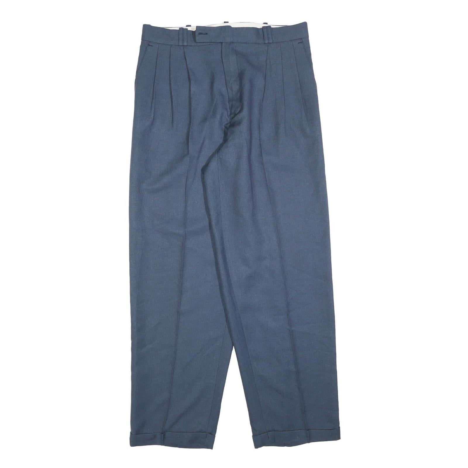 FISTOLA Mens Blue Regular Fit Straight Trousers W32 L32 Classic Tailored Smart