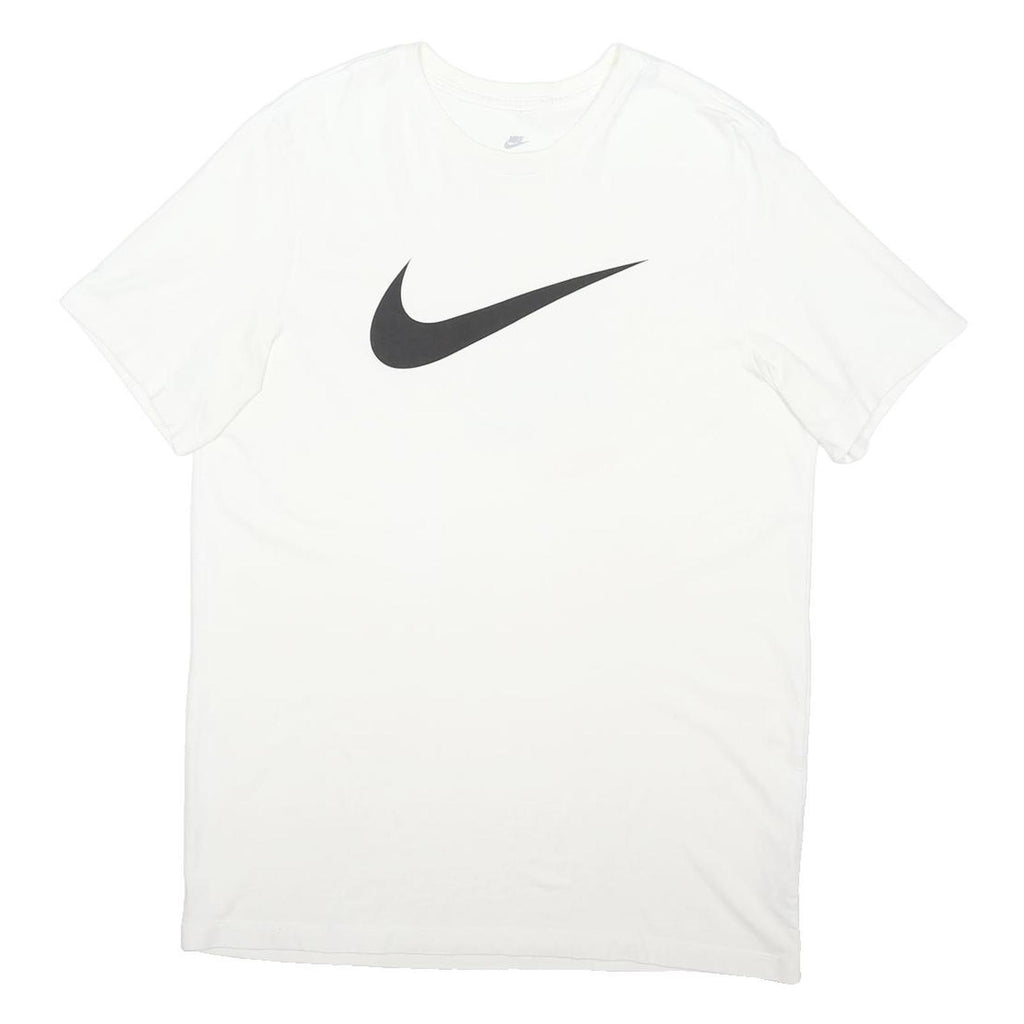 NIKE Mens White L Swoosh Graphic T-Shirt Crew Neck Short Sleeve Cotton Blend