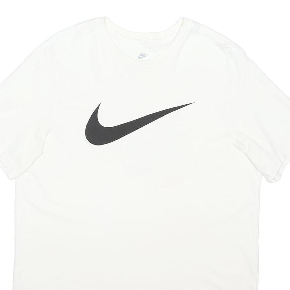 NIKE Mens White L Swoosh Graphic T-Shirt Crew Neck Short Sleeve Cotton Blend