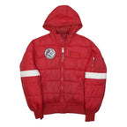 ALPHA INDUSTRIES Mens Red NASA Flight Jacket L Polyester Puffer Hooded Quilted