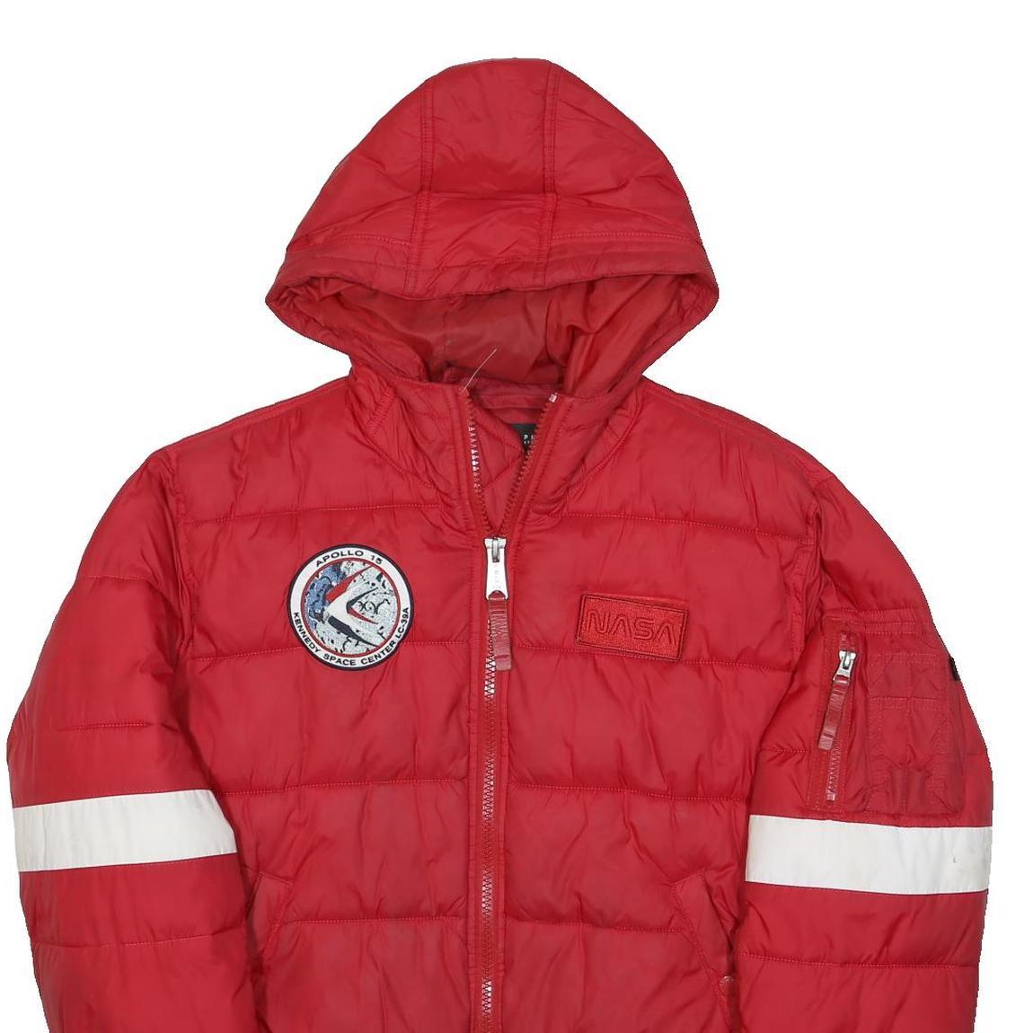 ALPHA INDUSTRIES Mens Red NASA Flight Jacket L Polyester Puffer Hooded Quilted
