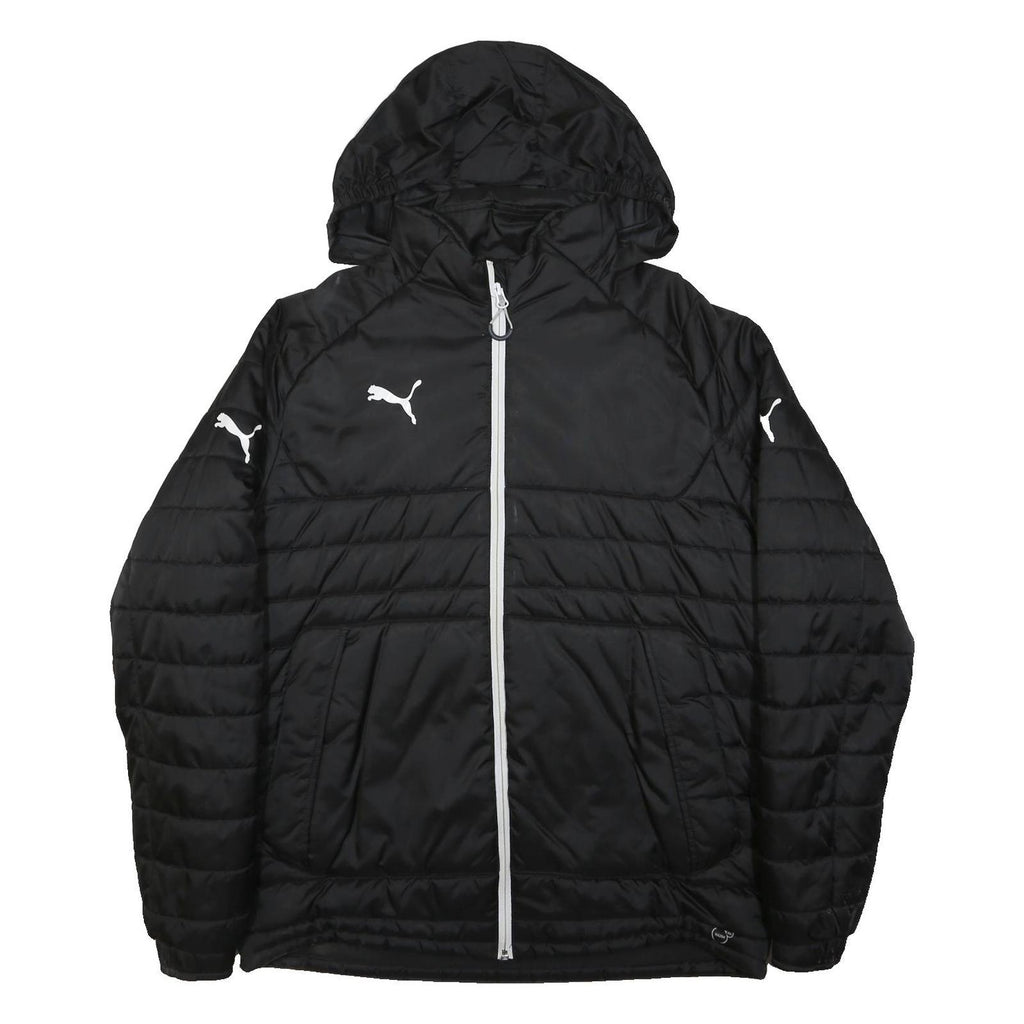 PUMA Mens Black Hooded Jacket M Polyester Quilted Zip Sportswear
