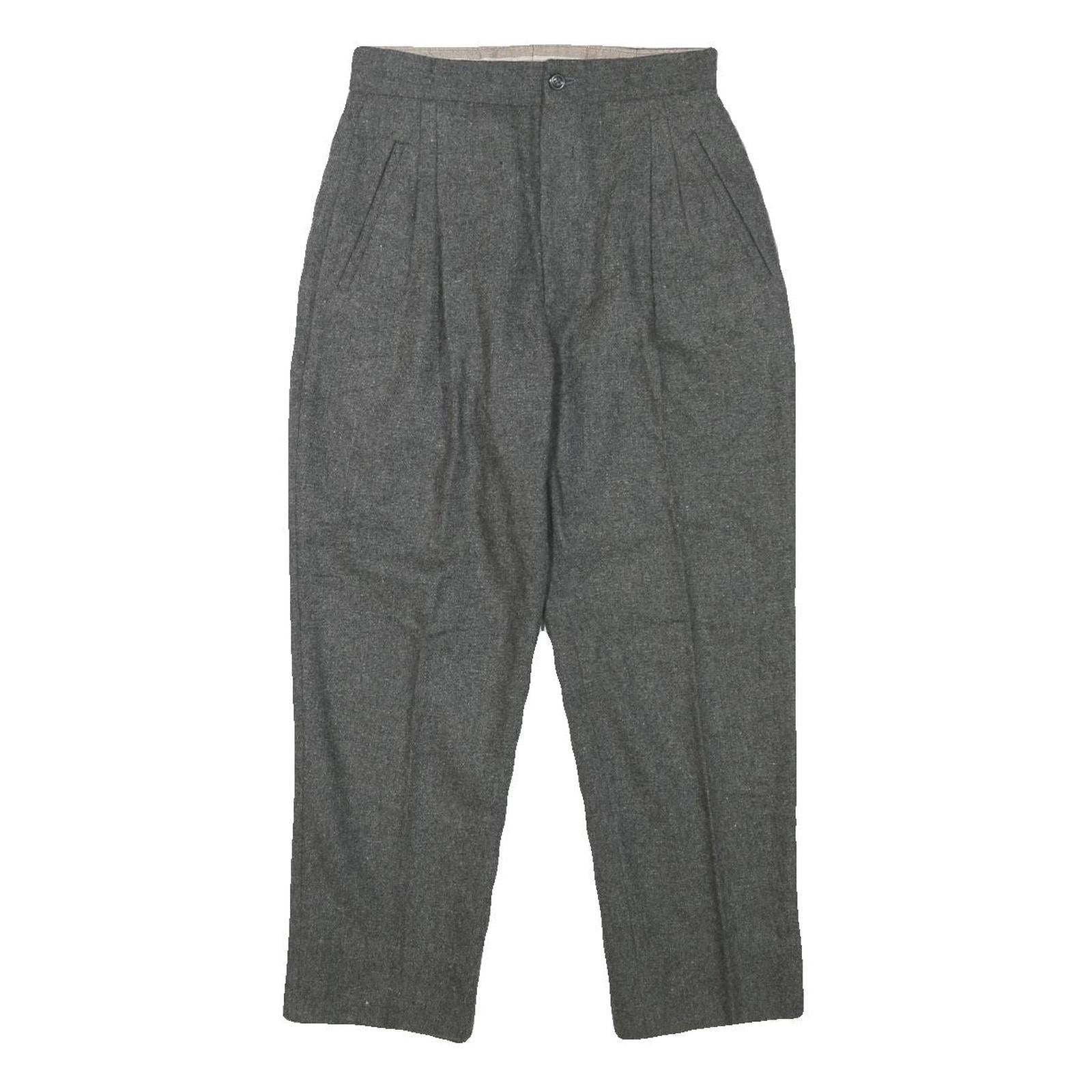 Womens Relaxed Fit Grey Wool Blend Trousers Zip W24 L23 Classic Formal Smart