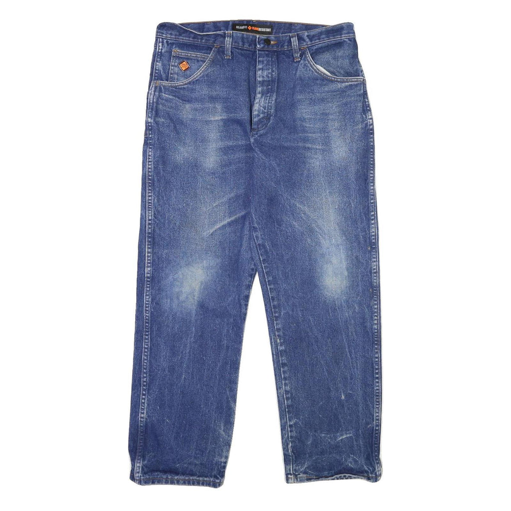 WRANGLER Mens Classic Blue Denim Jeans W36 L30 Button Closure Relaxed Fit