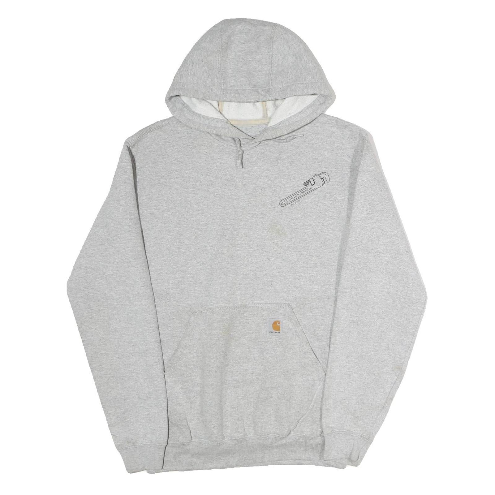 CARHARTT Mens Grey Hoodie S L.G. Ellis Plumbing Workwear Pullover Cotton