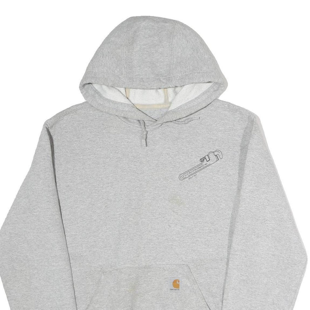 CARHARTT Mens Grey Hoodie S L.G. Ellis Plumbing Workwear Pullover Cotton