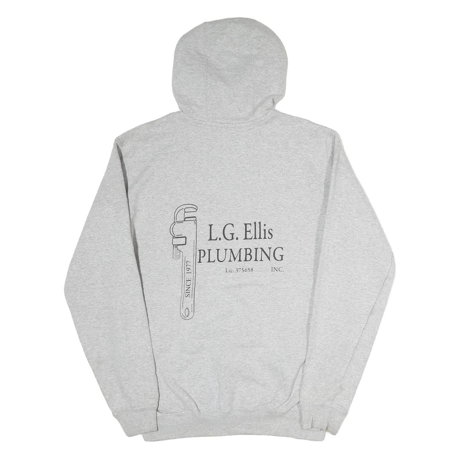 CARHARTT Mens Grey Hoodie S L.G. Ellis Plumbing Workwear Pullover Cotton