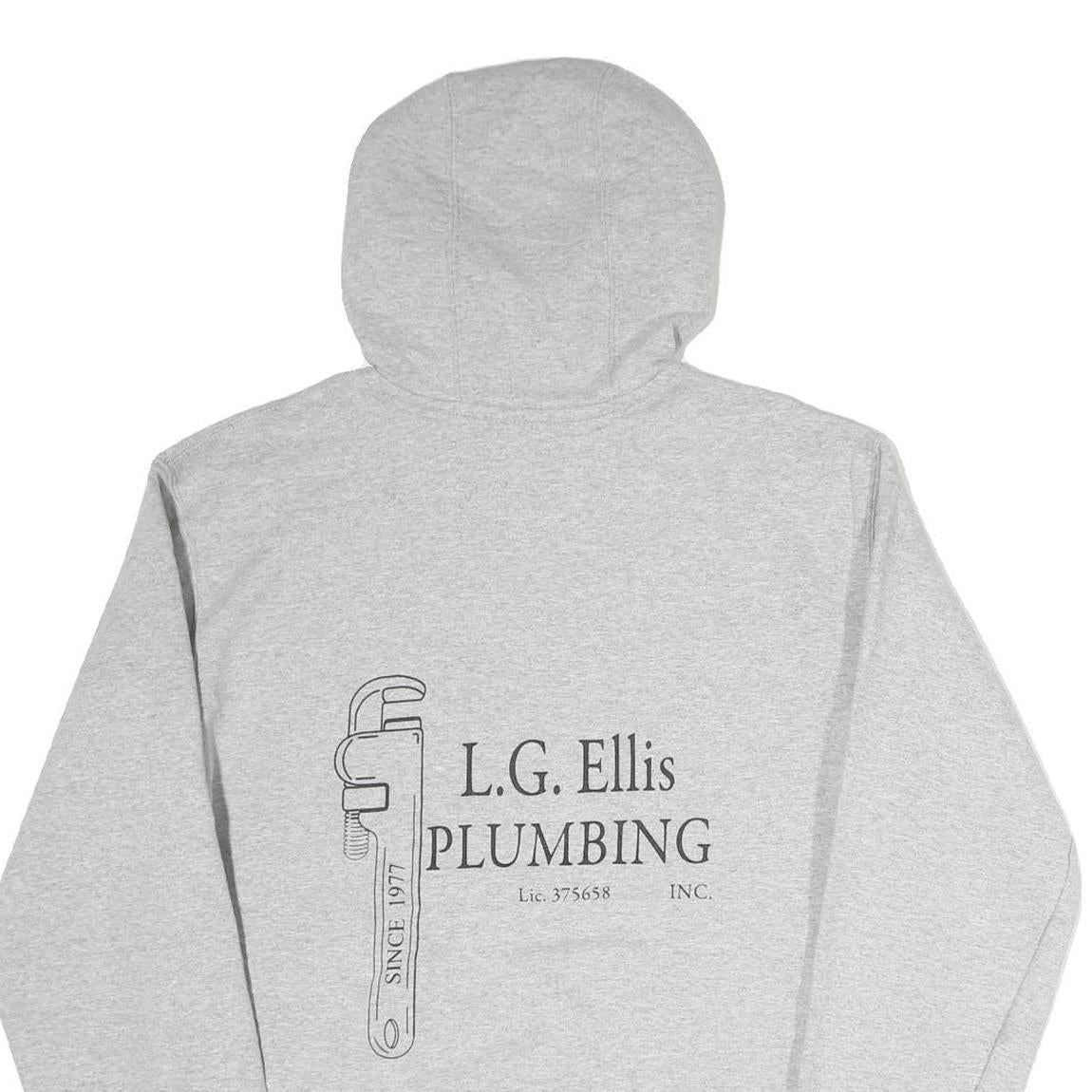 CARHARTT Mens Grey Hoodie S L.G. Ellis Plumbing Workwear Pullover Cotton