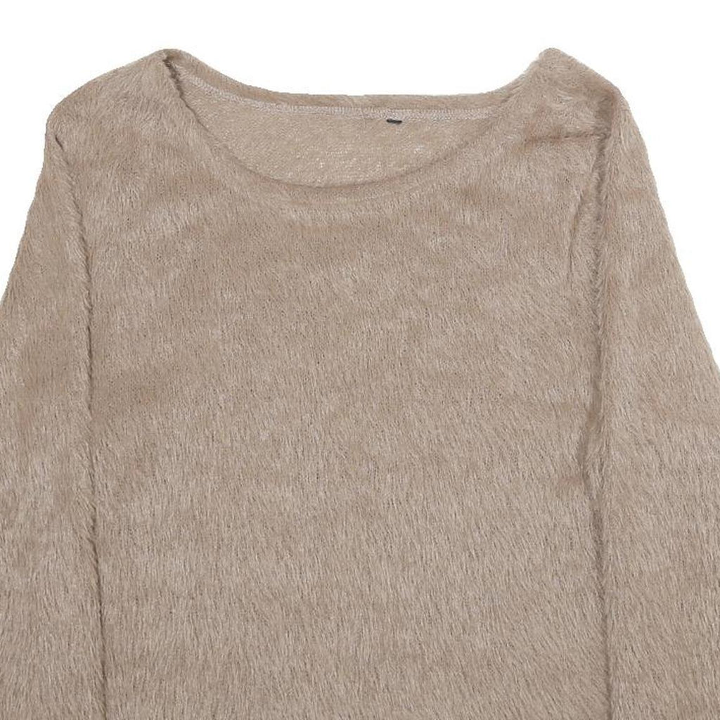 Womens Beige Plain Jumper Crew Neck Basic Knit Regular M Soft Warm Lightweight