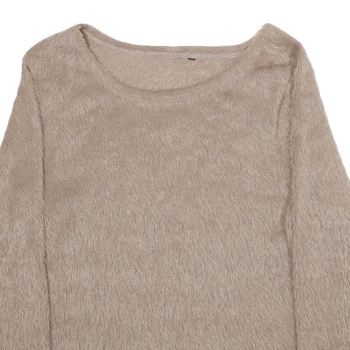 Womens Beige Plain Jumper Crew Neck Basic Knit Regular M Soft Warm Lightweight