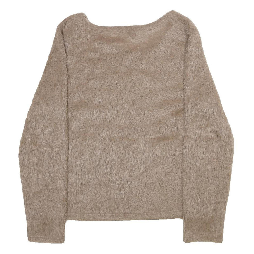 Womens Beige Plain Jumper Crew Neck Basic Knit Regular M Soft Warm Lightweight