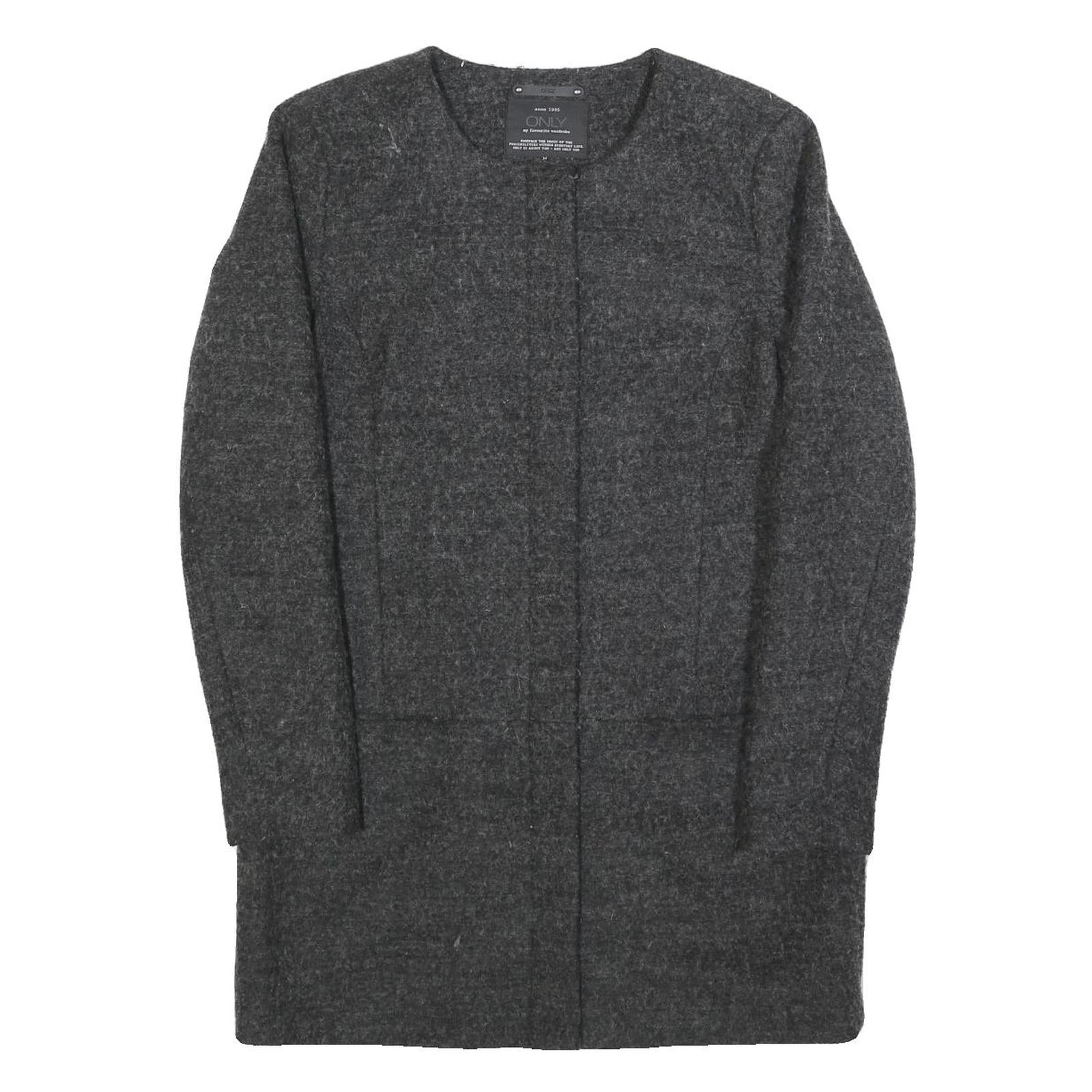 ONLY Womens Grey Wool Blend Button Jacket M Woven Classic Outerwear
