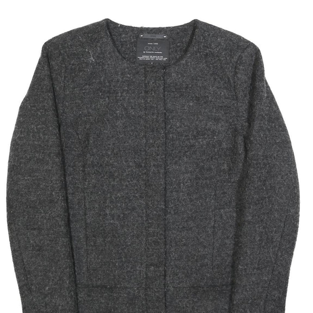 ONLY Womens Grey Wool Blend Button Jacket M Woven Classic Outerwear
