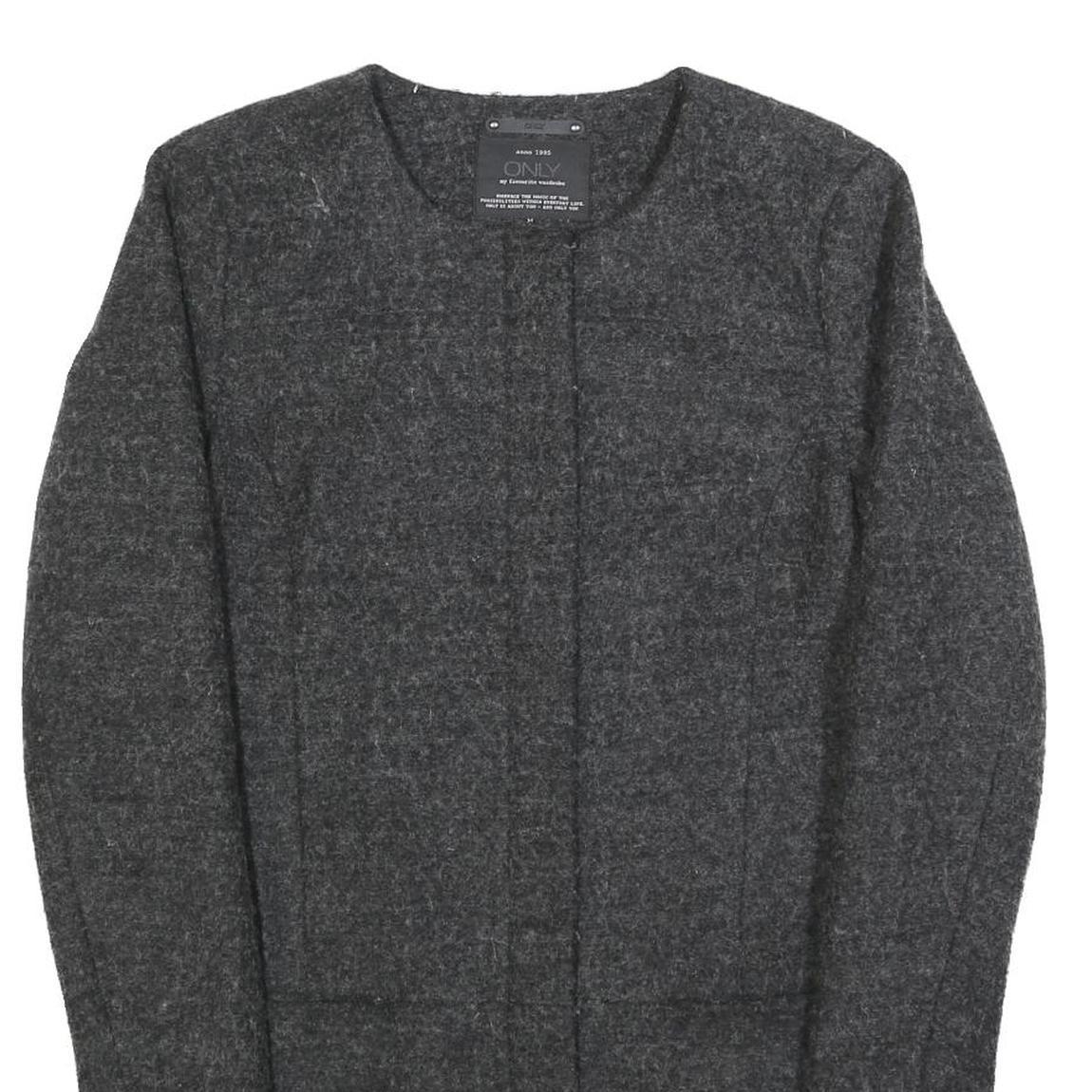 ONLY Womens Grey Wool Blend Button Jacket M Woven Classic Outerwear