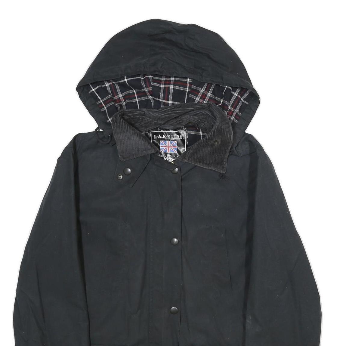 LAKE LINE Womens Black Cotton Hooded Jacket UK 16 Zip Closure Classic Casual