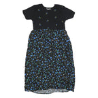 NOTATIONS Womens Black Blue Floral Cotton Day Dress Short Sleeve M Floral Print