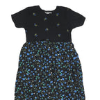 NOTATIONS Womens Black Blue Floral Cotton Day Dress Short Sleeve M Floral Print