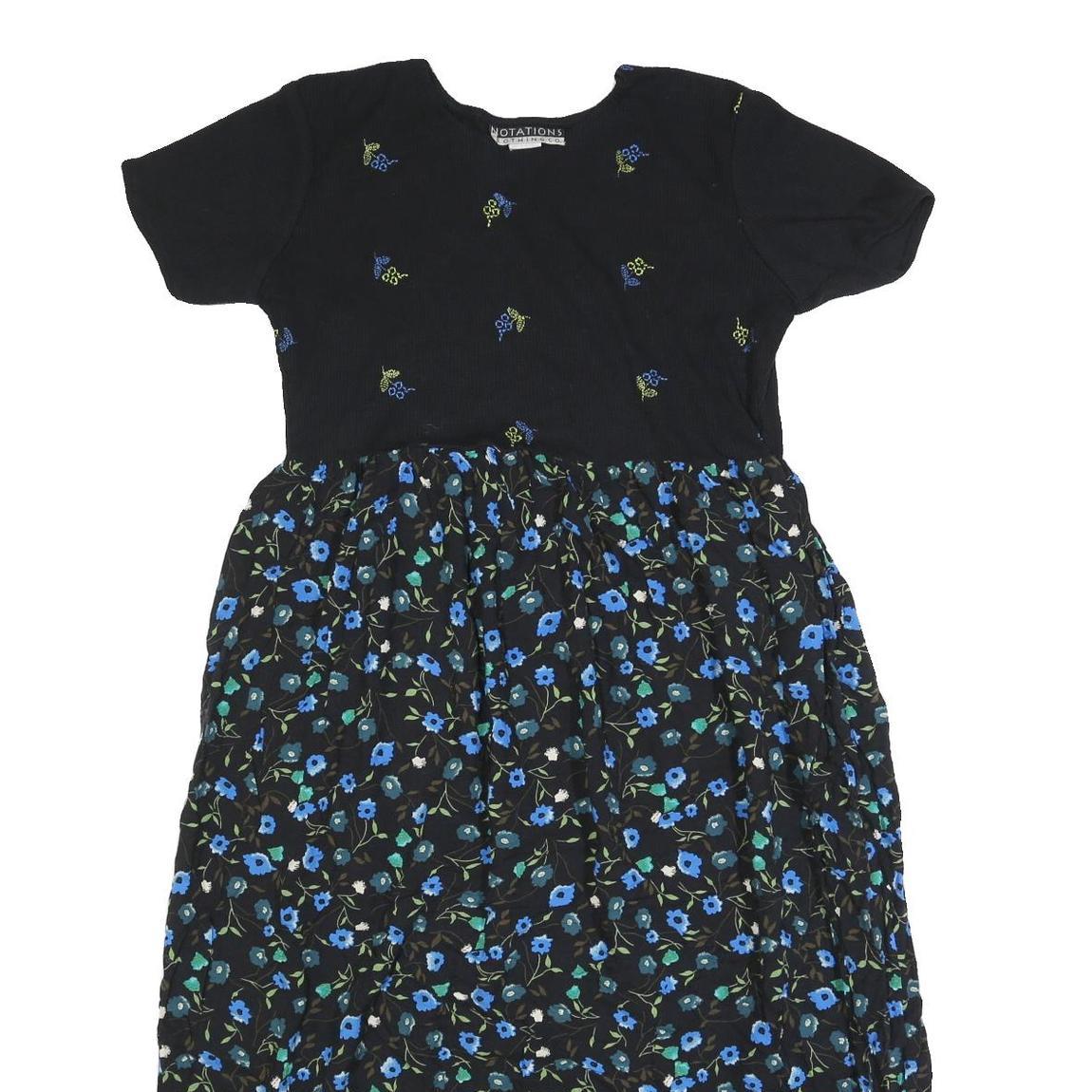 NOTATIONS Womens Black Blue Floral Cotton Day Dress Short Sleeve M Floral Print