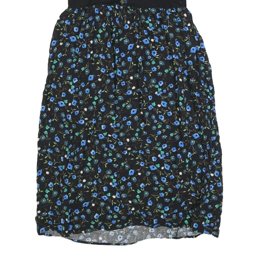 NOTATIONS Womens Black Blue Floral Cotton Day Dress Short Sleeve M Floral Print