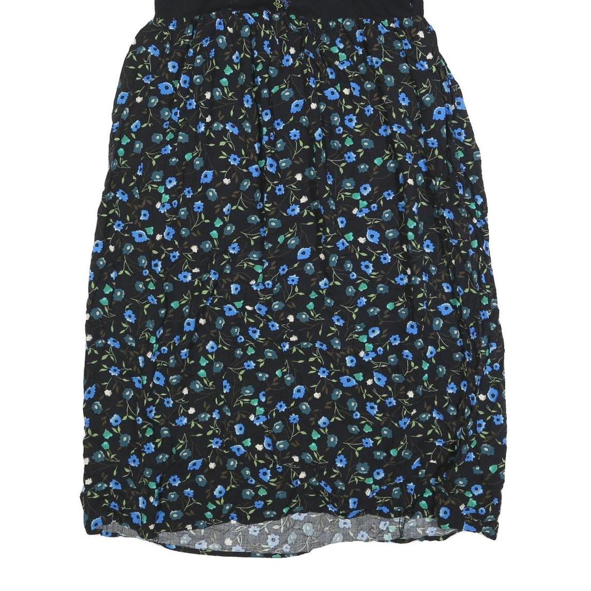 NOTATIONS Womens Black Blue Floral Cotton Day Dress Short Sleeve M Floral Print